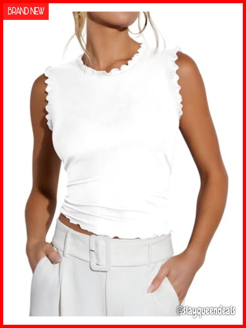 Rib Knit Ruffle Tank Top Sleeveless Blouse for Women Business Casual